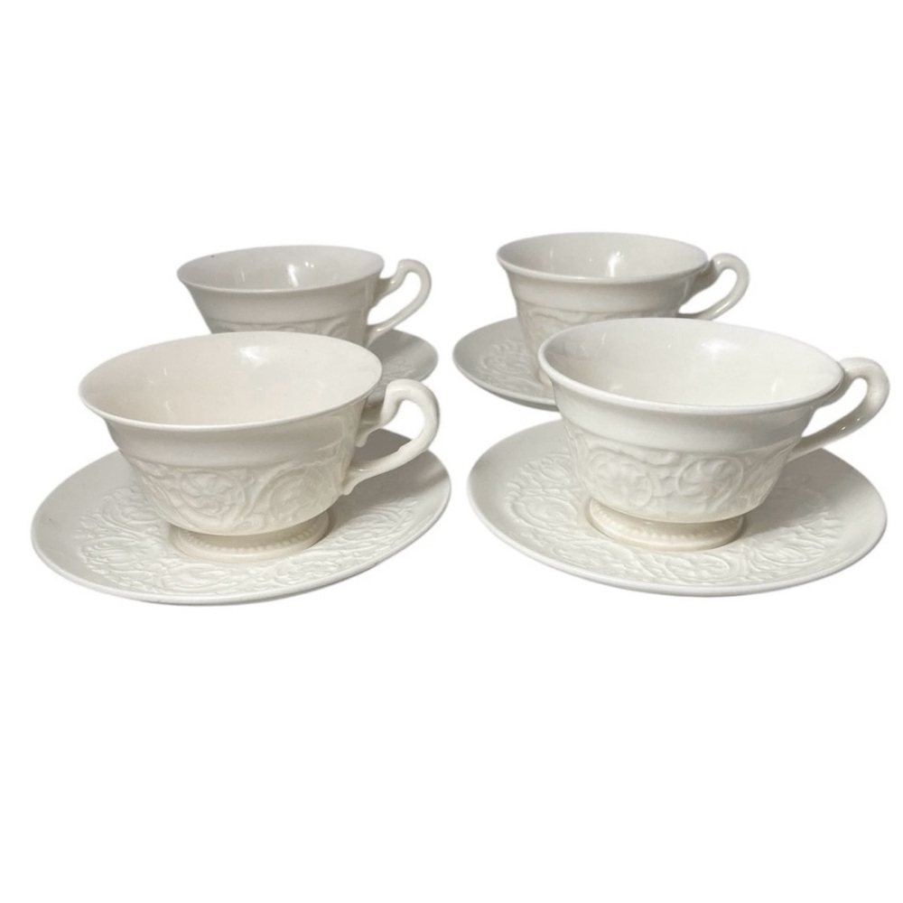 Set of 4 (8 piece) Wedgwood Etruria & Barlston Patrician Ivory Cups & Saucers